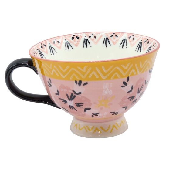 Bloom Pottery Set of 2 Pedestal Ceramic Tea Cups Coffee Mug Hand-Painted Floral - Picture 8 of 16